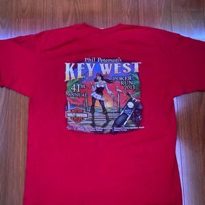 Vintage Key west Harley Davidson poker run Red Xl Tshirt